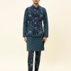 Mens SVA Menswear | Feather Printed Kurta Set With Bandi