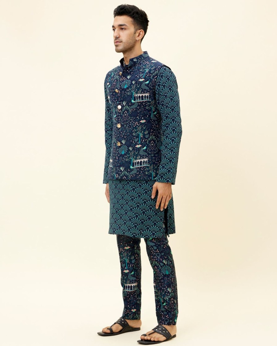 Mens SVA Menswear | Feather Printed Kurta Set With Bandi