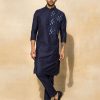 Mens Diya Rajvvir Mens | Dark Blue Floral Embroidered Kurta Set