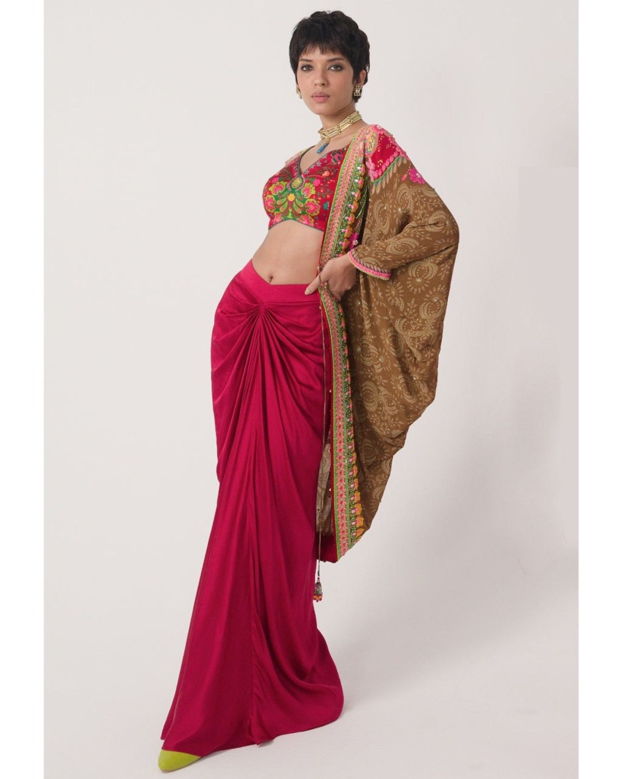 Womens Siddhartha Bansal | Earthy Brown Hand Embroidered Shrug Set