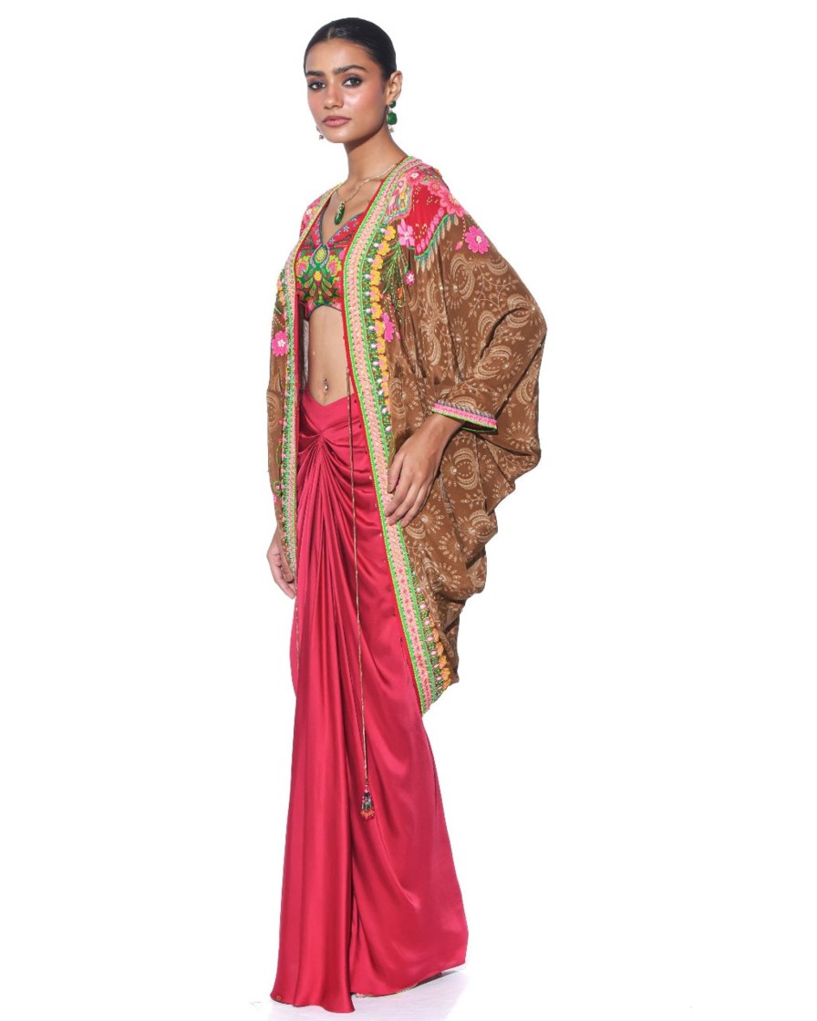 Womens Siddhartha Bansal | Earthy Brown Hand Embroidered Shrug Set