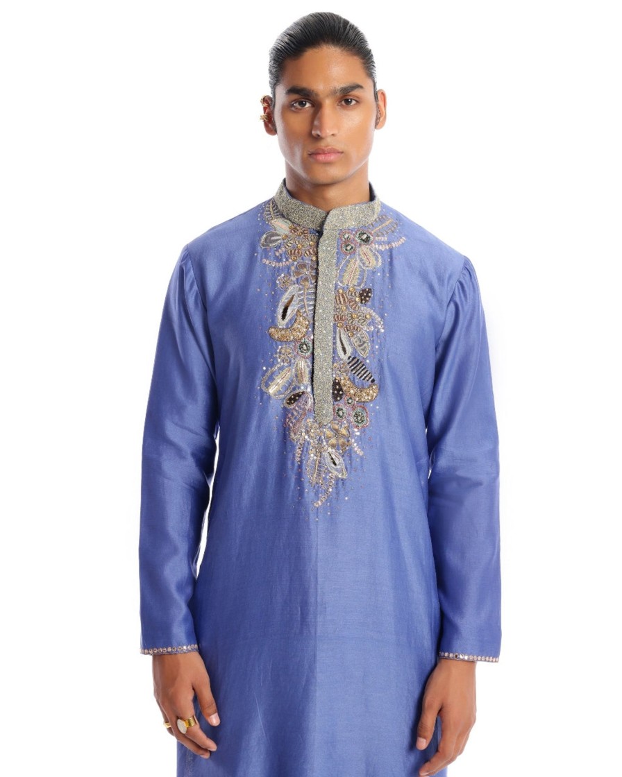 Mens Aisha Rao Menswear | Blue Flame Kurta Set