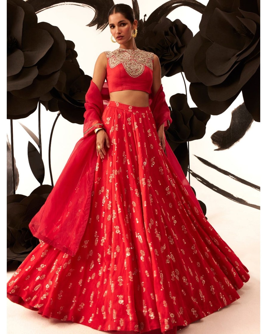 Womens Bhumika Sharma | Red Floret Lehenga Set