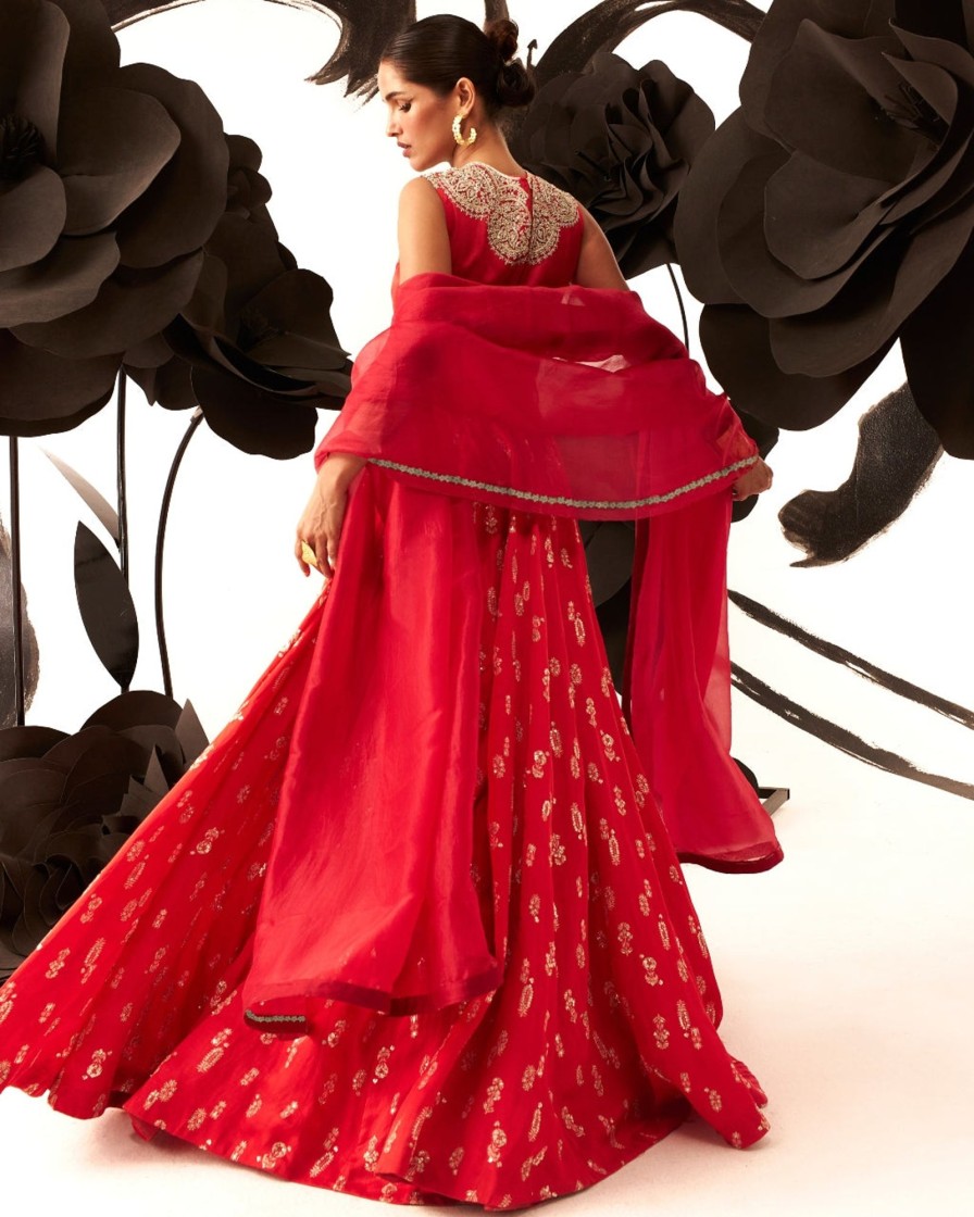 Womens Bhumika Sharma | Red Floret Lehenga Set