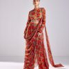 Womens Diya Rajvvir | Rust Floral Wave Printed U0026 Embroidered Sari Set