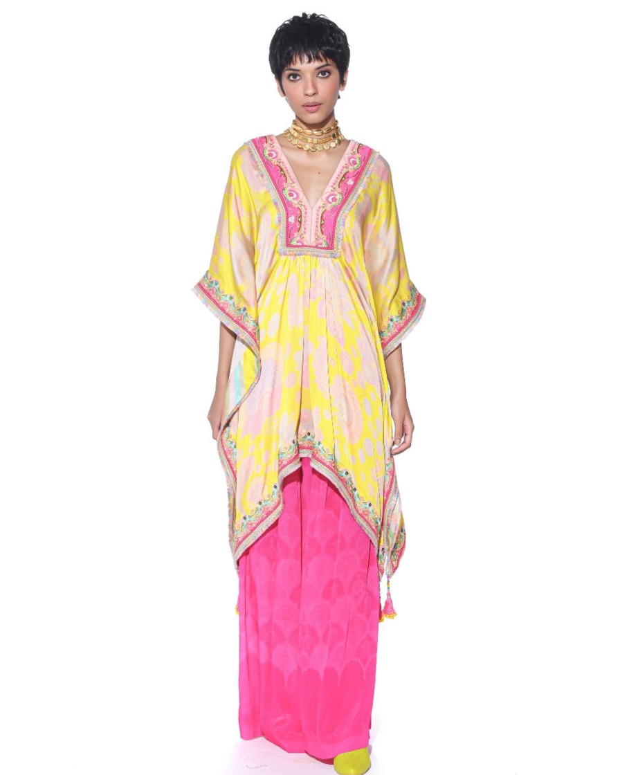 Womens Siddhartha Bansal | Bright Yellow Kaftan Top Set