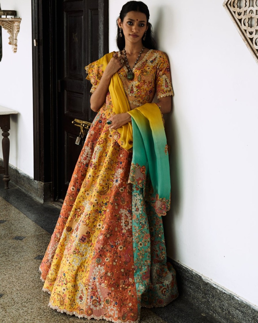 Bridal Petticoat Lane | Panel Lehenga Set With Ombre Dupatta