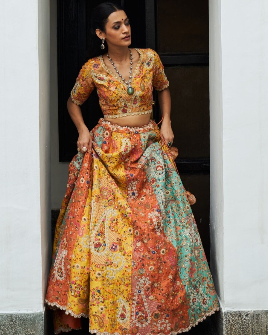 Bridal Petticoat Lane | Panel Lehenga Set With Ombre Dupatta