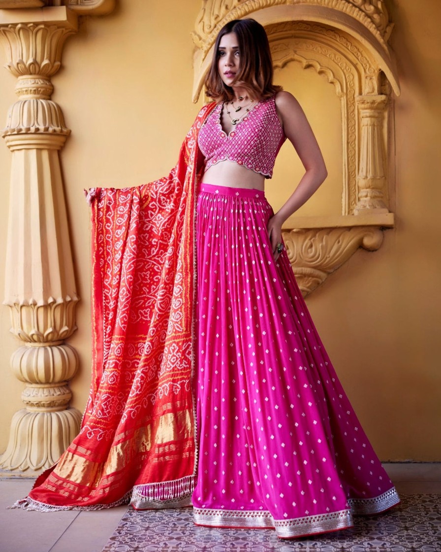 Womens Chamee and Palak | Mala Jamewar Lehenga Set