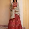 Womens Label Anushree | Rust Embroidered Highlighted Crop Set Top Bandhani Dupatta