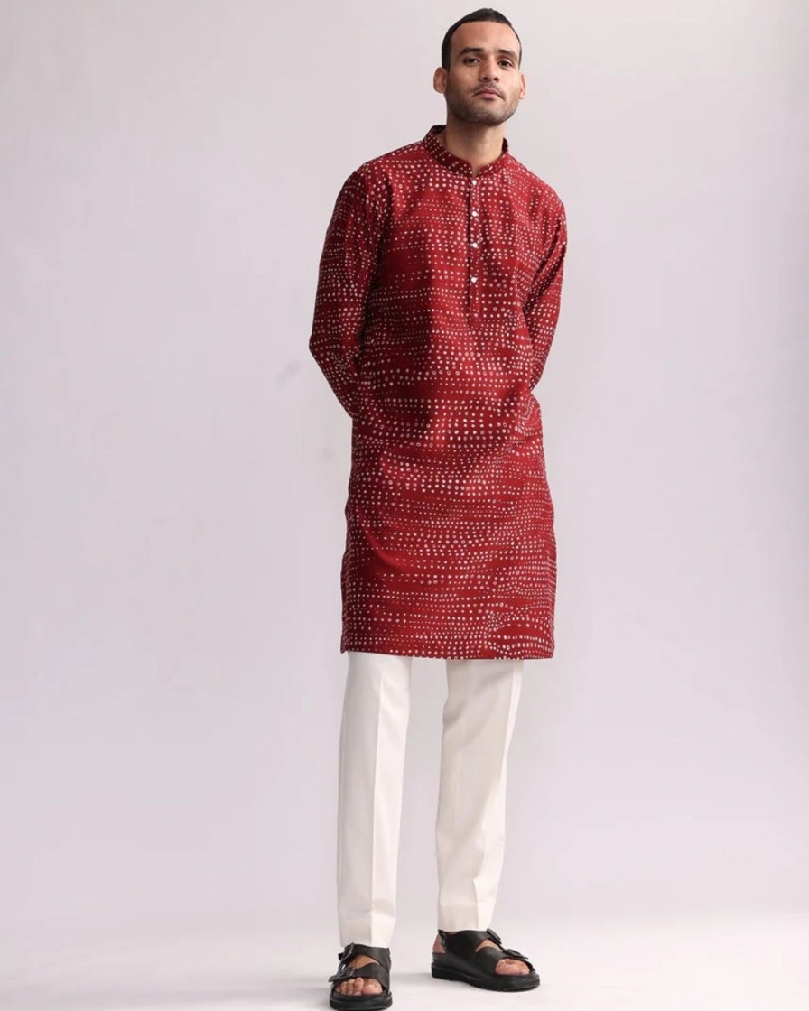 Mens Country Made | Red Aboriginal Print Kurta Set