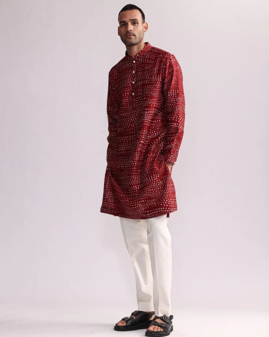 Mens Country Made | Red Aboriginal Print Kurta Set