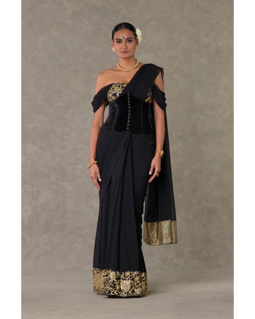 Womens House of Masaba | Black 'Neel- Kamal' Corset Sari Set