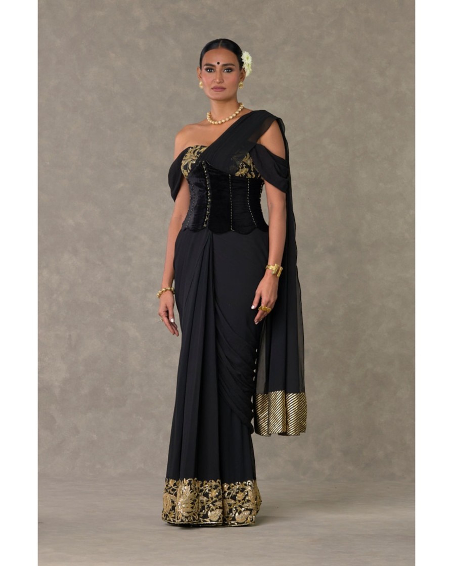 Womens House of Masaba | Black 'Neel- Kamal' Corset Sari Set