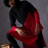 Mens Arjan Dugal | Black And Red Colorblock Kurta Set