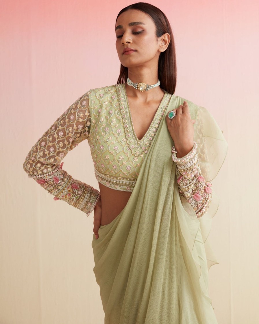 Womens Ridhi Mehra | Mint Green Layla Sari Set