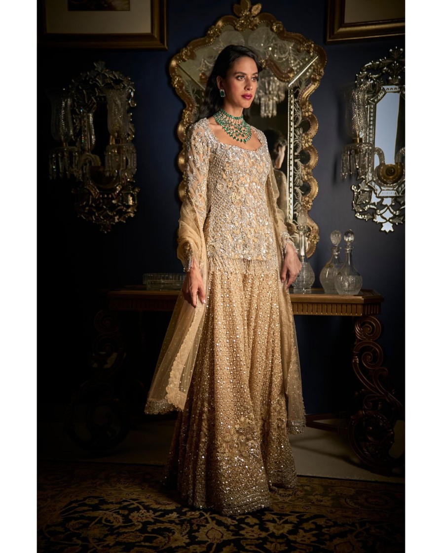 Bridal Seema Gujral | Nude Silver Sharara Set