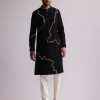 Mens Country Made | Black Contour Line Embroidered Kurta Set