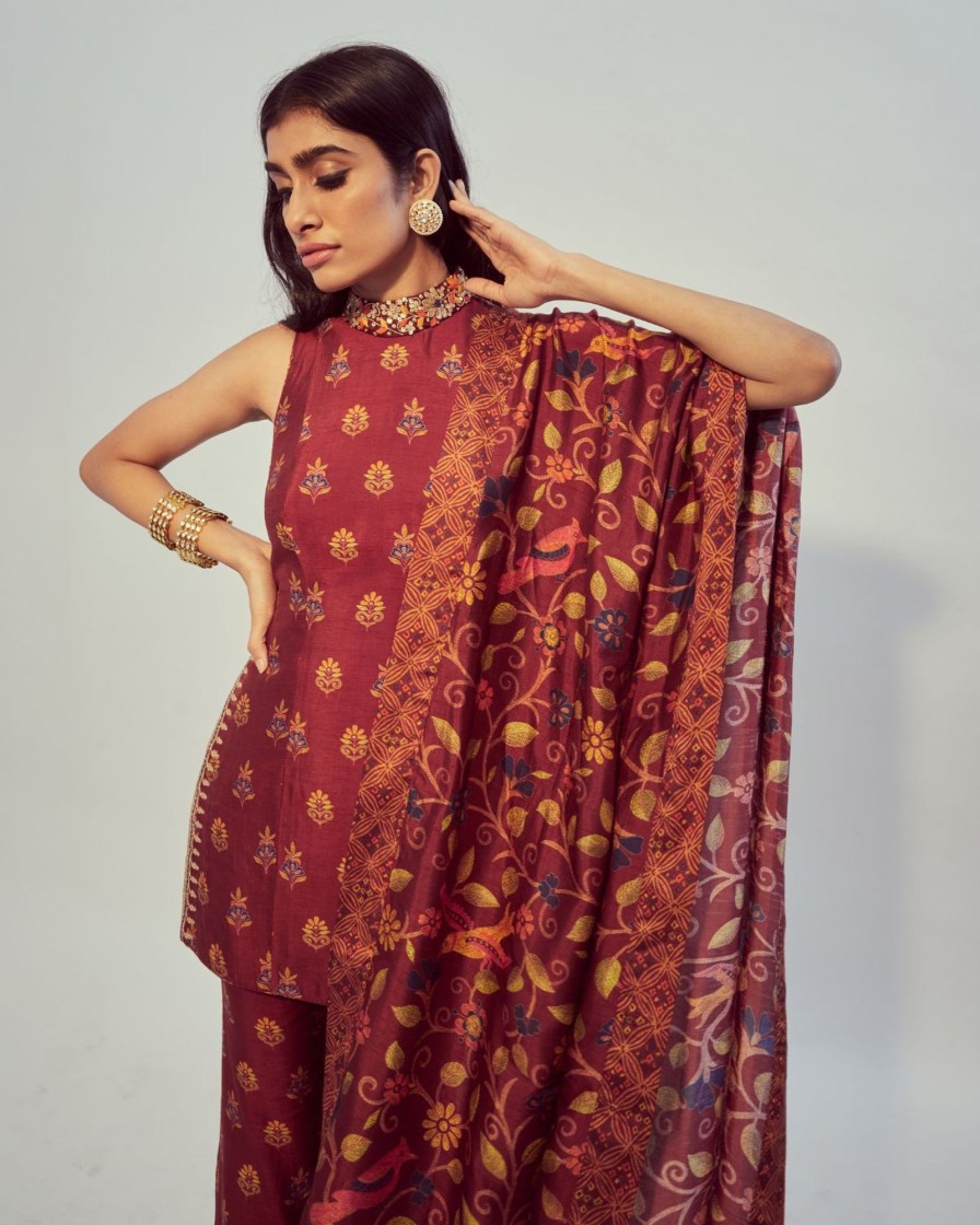 Womens Drishti u0026 Zahabia | Maroon Printed Kurta Set