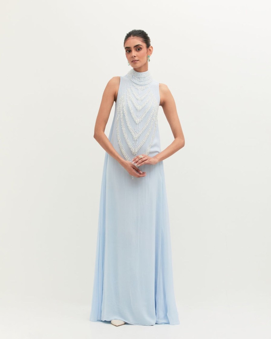 Womens Mala u0026 Kinnary | Ice Blue Mala Maxi Gown