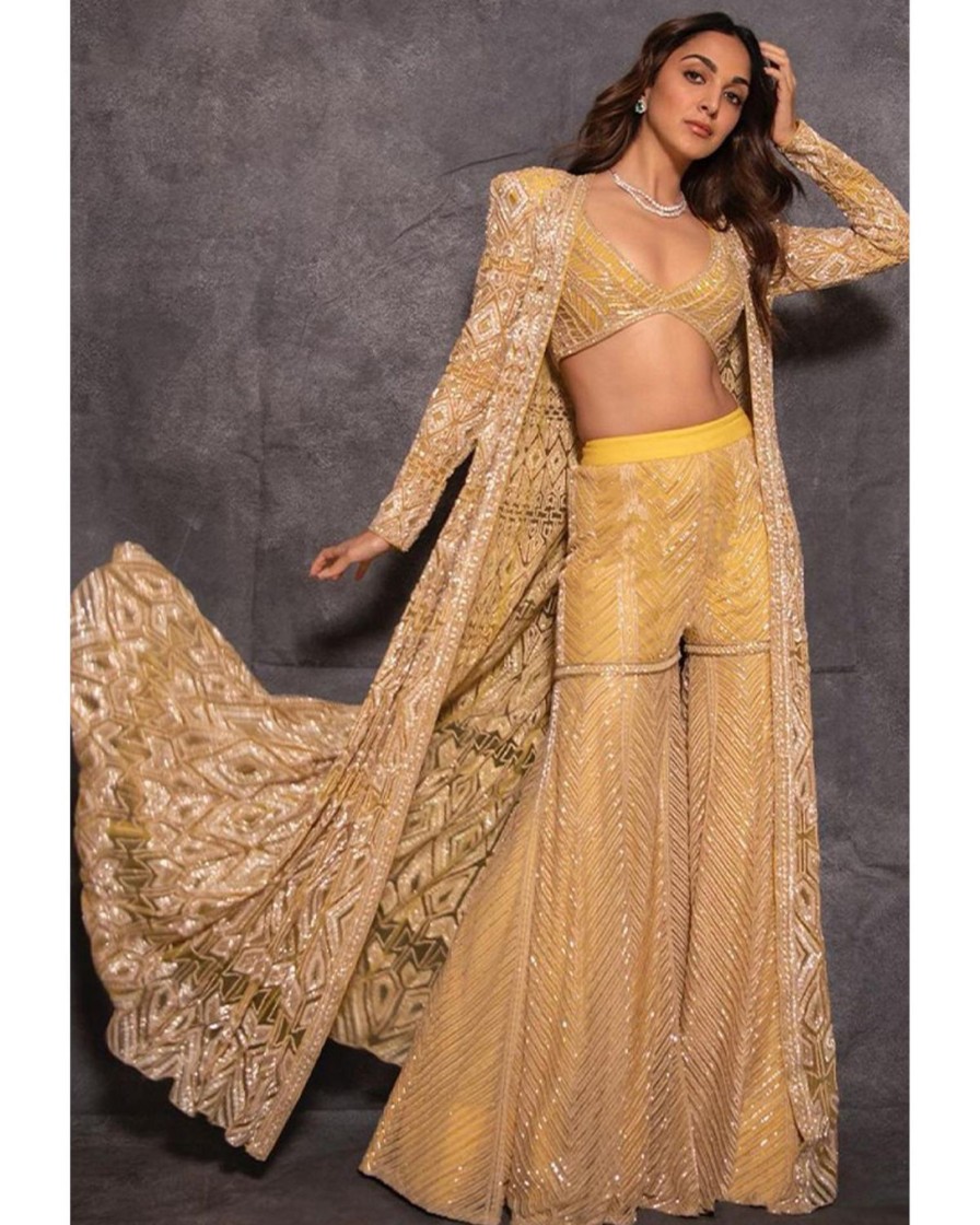 Bridal Ritika Mirchandani | Gold Embroidered Jacket U0026 Sharara Set