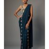 Womens Payal Singhal | Teal Blue Embroidered Choli With Pre-Stitched Sari Set