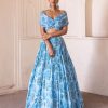 Womens Label Anushree | Blue Off Shoulder Lehenga Set