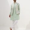 Mens Arjan Dugal | Sage Green Banarasi Scallop Kurta Set