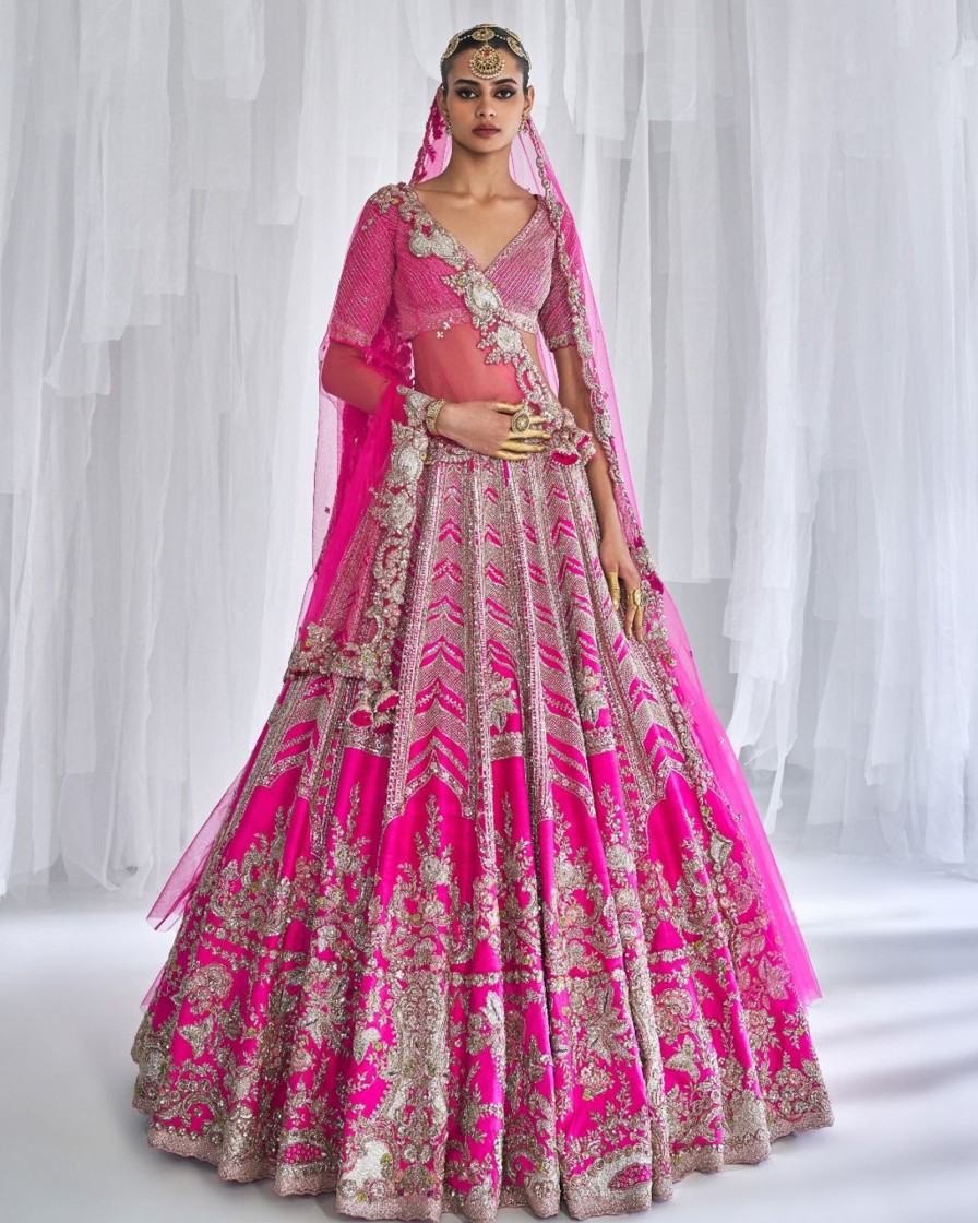 Bridal Dolly J | Cynthia Fuchsia Raw Silk Bridal Lehenga Set