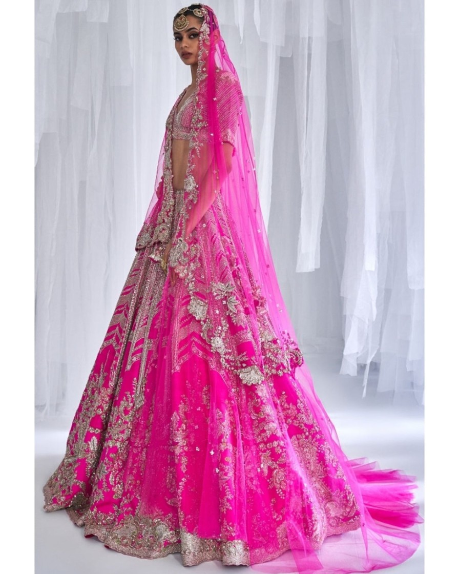 Bridal Dolly J | Cynthia Fuchsia Raw Silk Bridal Lehenga Set