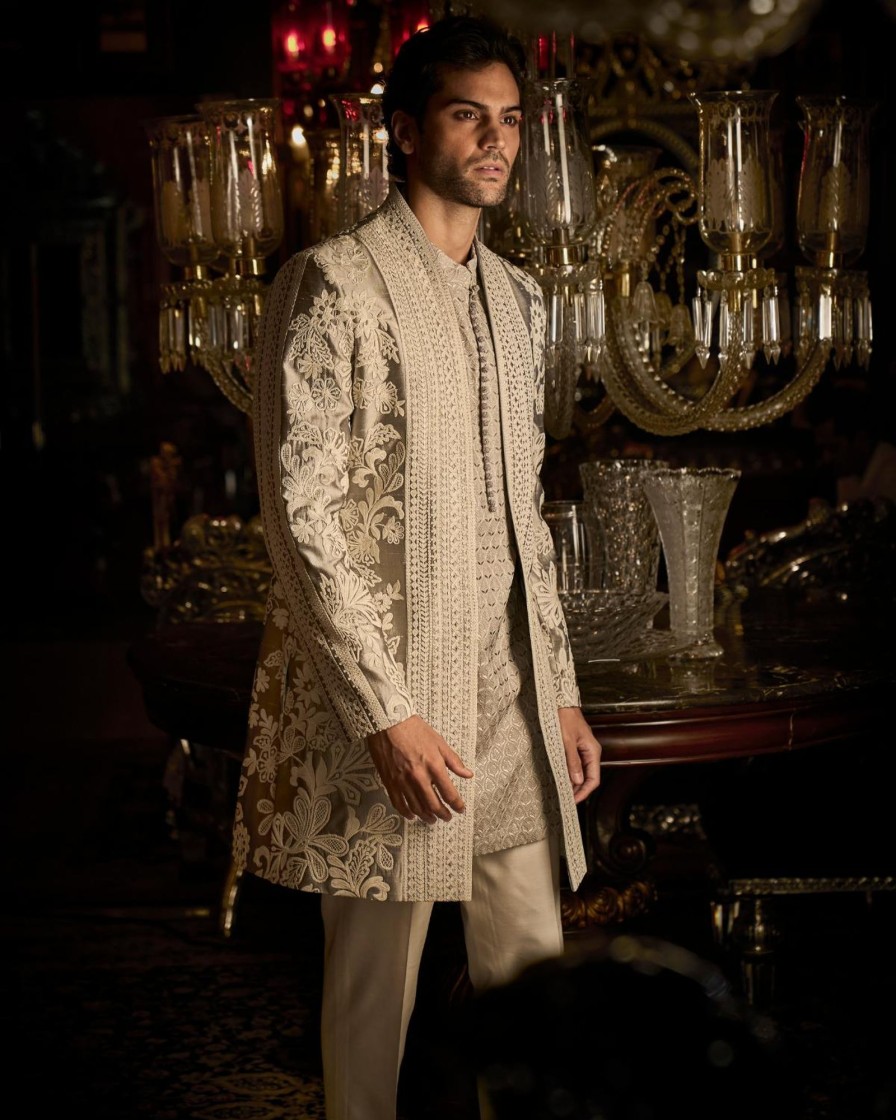 Mens Seema Gujral Mens | Silver Grey Open Jacket Set