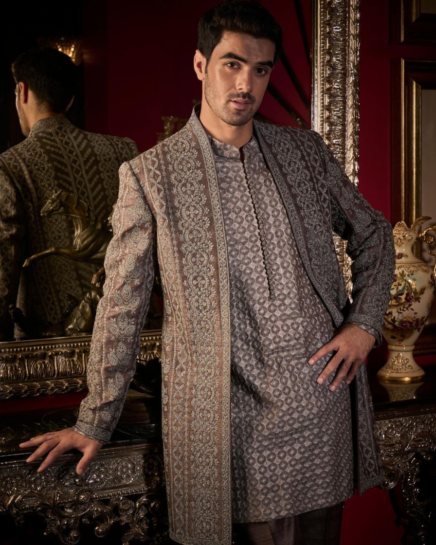 Mens Seema Gujral Mens | Ash Grey Open Jacket Set