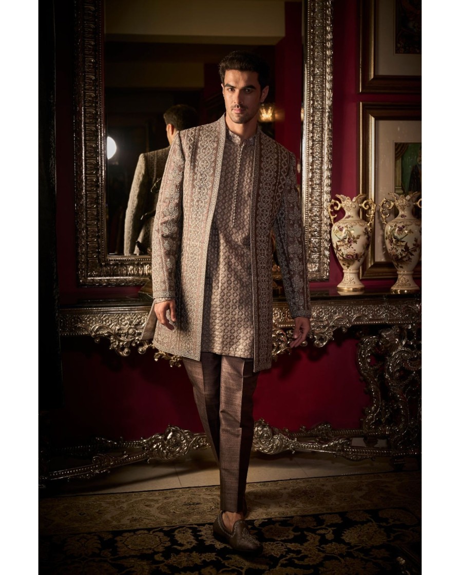 Mens Seema Gujral Mens | Ash Grey Open Jacket Set