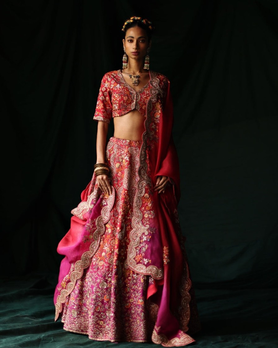 Bridal Petticoat Lane | Red And Pink Bridal Lehenga Set