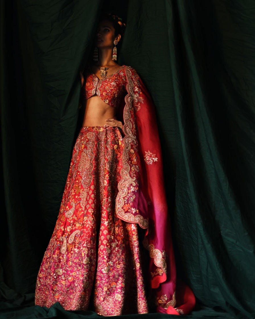 Bridal Petticoat Lane | Red And Pink Bridal Lehenga Set