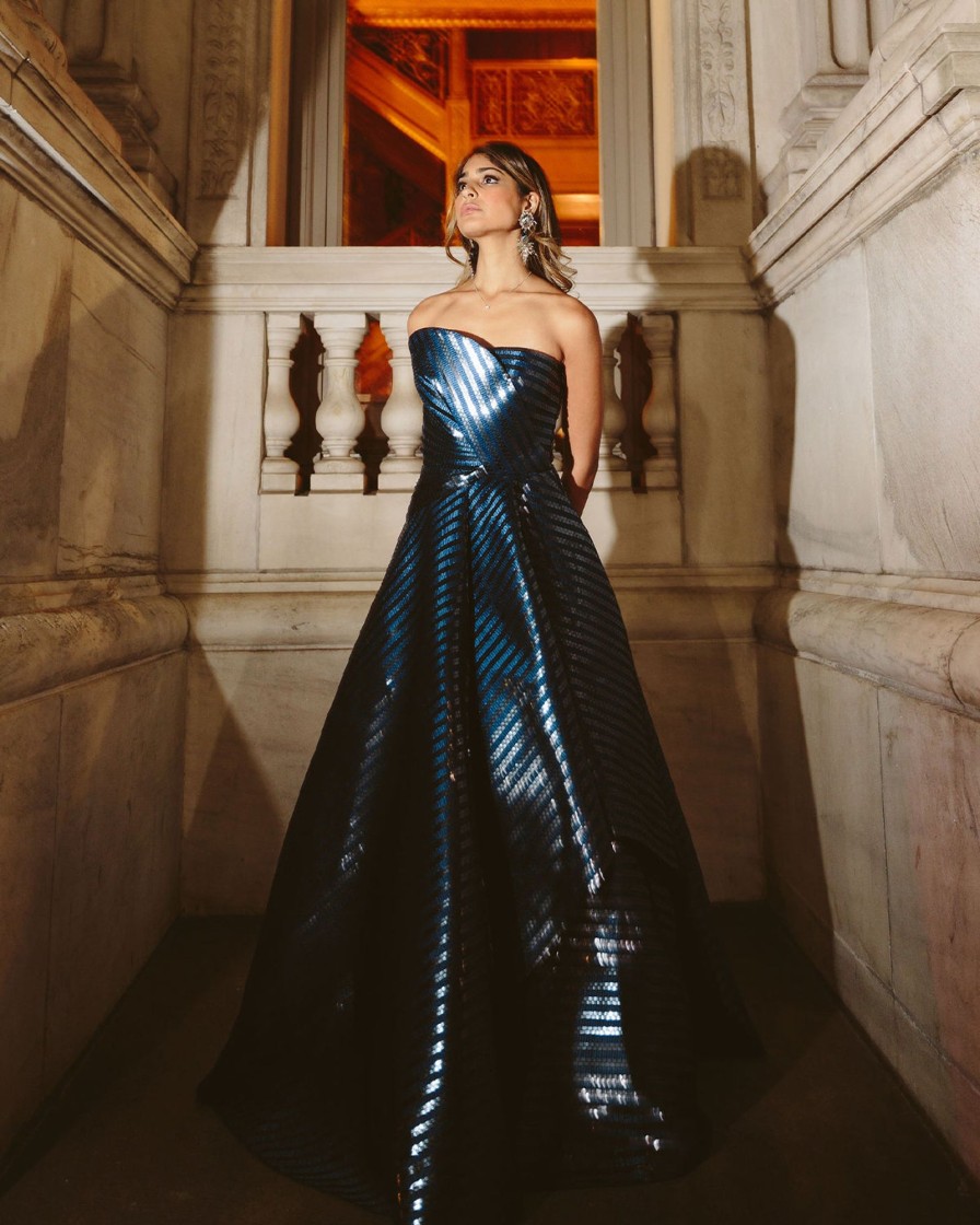 Bridal Amit Aggarwal | Ink Blue Hand Woven Structured Gown