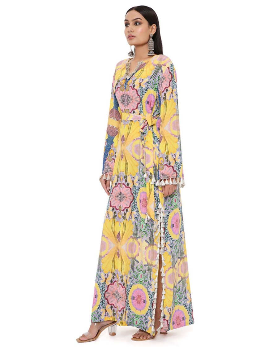 Womens Payal Singhal | Yellow Enchanted Kaftan