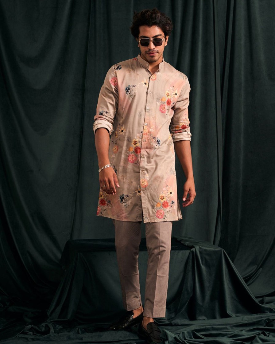 Mens Project Bandi | Smoked Mauve Cotton Kurta With Matching Pajama