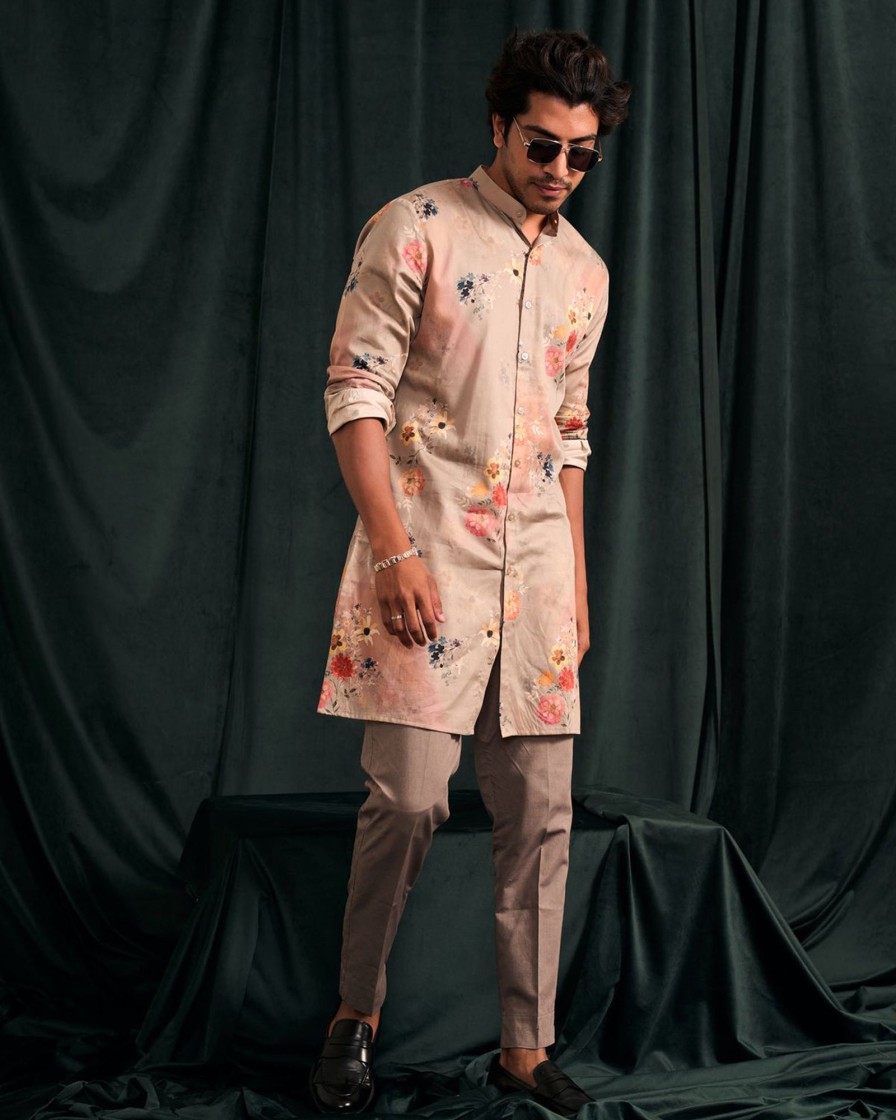 Mens Project Bandi | Smoked Mauve Cotton Kurta With Matching Pajama