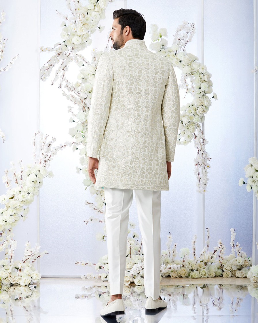 Mens Seema Gujral Mens | Antique Silver Open Sherwani Set