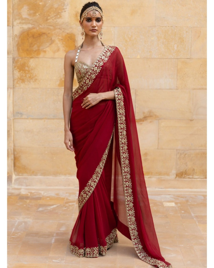 Womens Arpita Mehta | Classic Red Sari Set