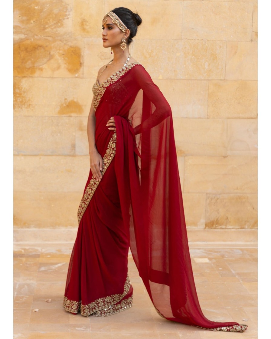 Womens Arpita Mehta | Classic Red Sari Set