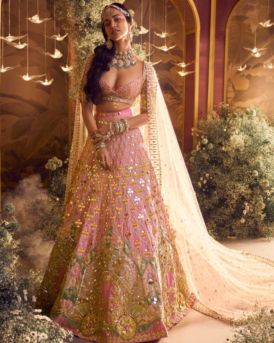 Womens Papa Don't Preach | Alice - Baby Pink Royal Carriage Lehenga Set