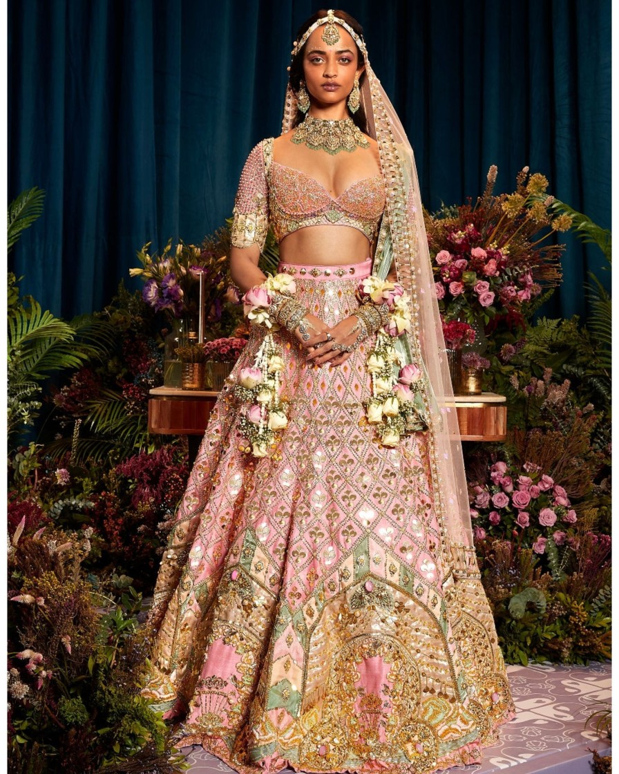 Womens Papa Don't Preach | Alice - Baby Pink Royal Carriage Lehenga Set