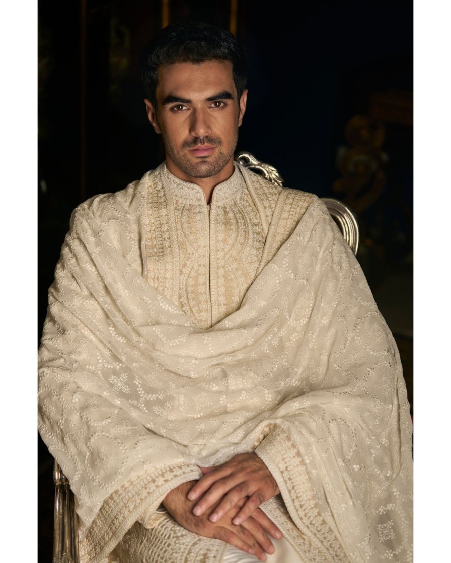 Mens Seema Gujral Mens | Nude Cream Dori Sherwani Set