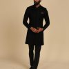 Mens Arjan Dugal | Black Silk Georgette Embroidered Achkan Set