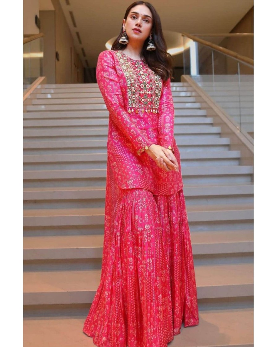 Womens Label Anushree | Pink Sharara Set