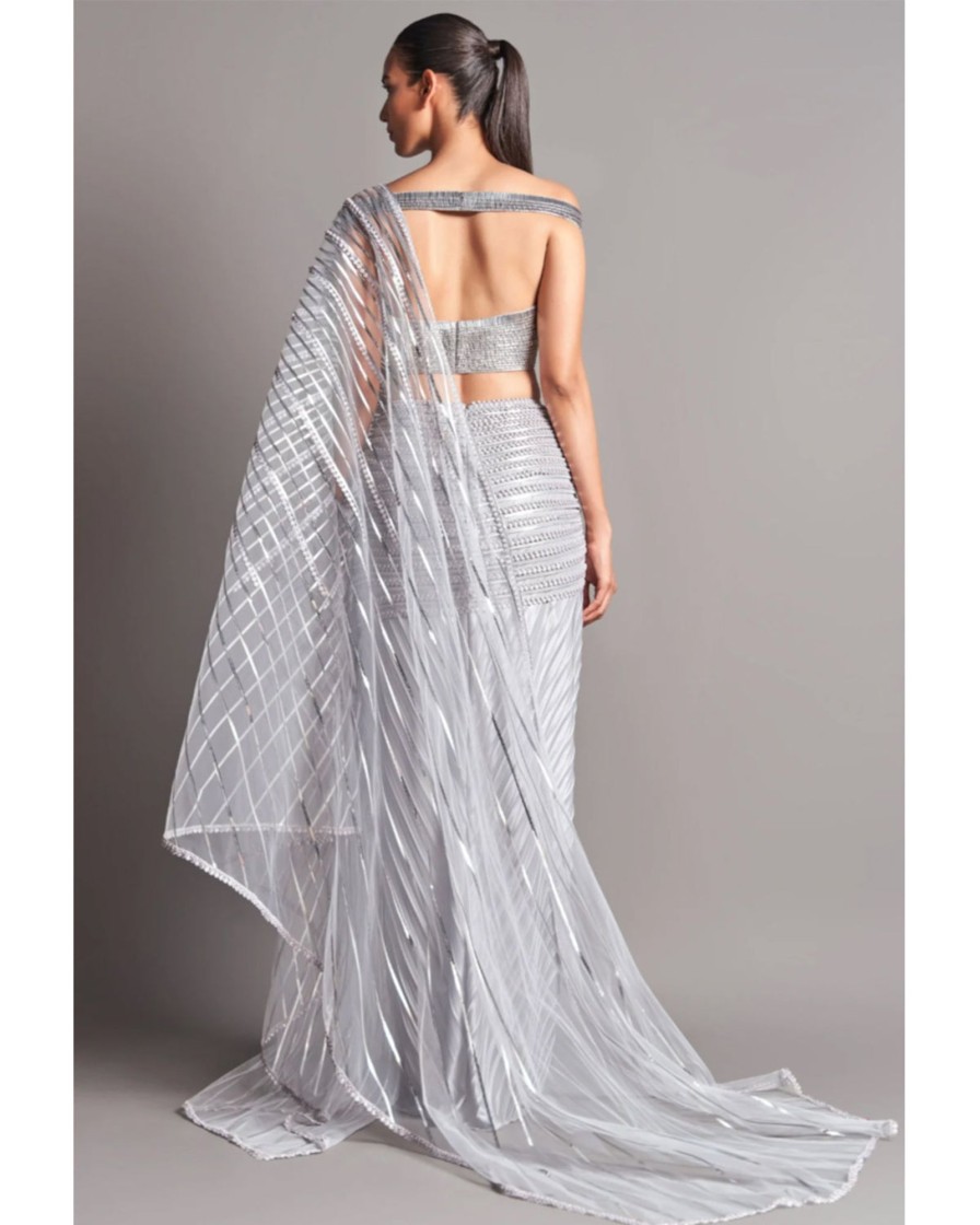 Bridal Amit Aggarwal | Silver Metallic Winged Sari