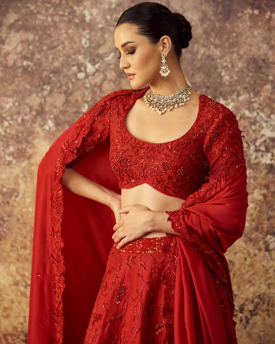 Bridal Geethika Kanumilli | Crimson Jaal Embroidered Lehenga Set