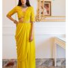 Womens Paulmi u0026 Harsh | Lime Yellow Antique Embroidered Sari Set